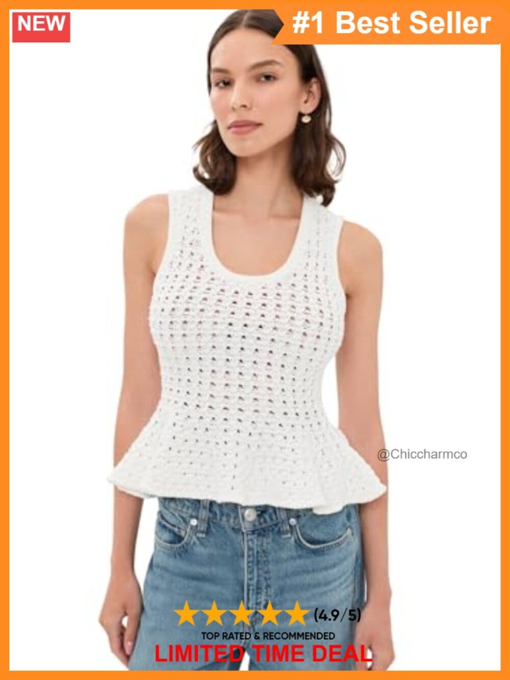 Mid-Weight Stretch Crochet Sweater Vest Sleeveless Scoop Neck Pullover